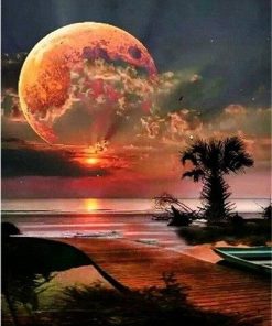 Red Full Moon Night Landscape Paint By Numbers