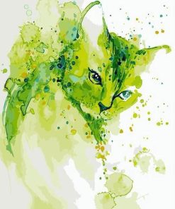 Abstract Green Cat paint by numbers