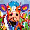 Colorful Cow in Flower Field Animals Paint By Numbers