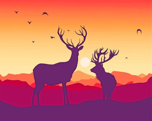 Deer Sunset Silhouette Paint By Numbers