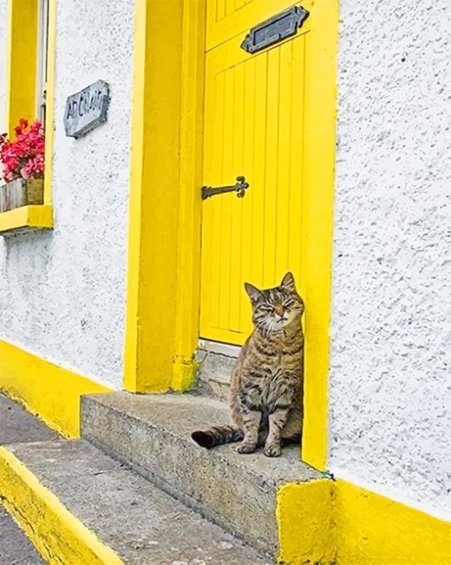 kitty Yellow Door Paint By Numbers