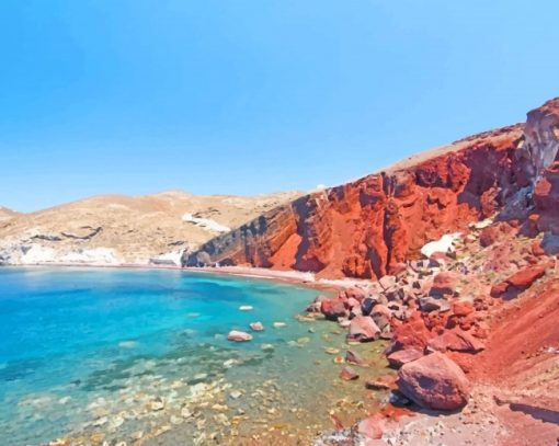 Santorini Red Beach Paint By Numbers