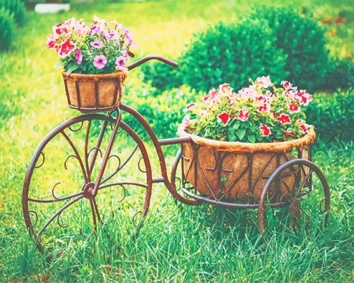 Bike Equipped Basket Flowers Paint By Numbers