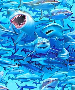 White Sharks Frenzy Paint By Numbers