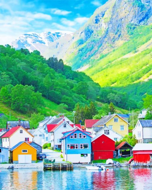 Norway Colored Houses paint by numbers