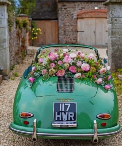 Aesthetic Classy Green Car And Flowers Paint by numbers