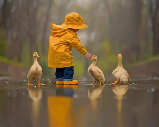 Boy Playing With Ducks Paint By Numbers