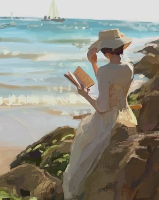 Lady Reading A Book In The Beach paint by numbers