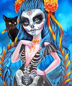 Sugar Skull Woman With A Black Cat paint by numbers