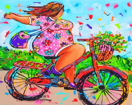 Fat Woman On Bicycle Paint by numbers