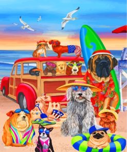 Dogs In Beach Paint by numbers