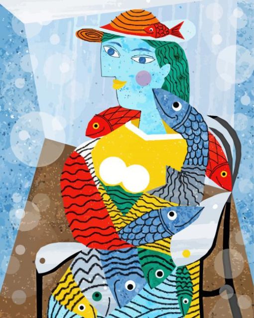 Abstract Lady And Fishes Paint By Number