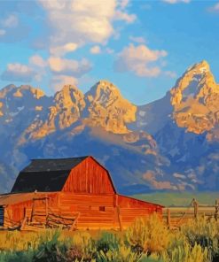 Barn Teton Mountains Landscape Paint By Number