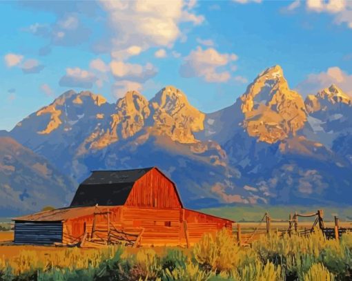 Barn Teton Mountains Landscape Paint By Number