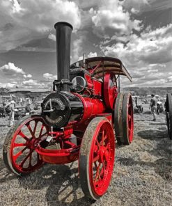 Black White And Red Traction Engine Paint By Number