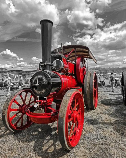 Black White And Red Traction Engine Paint By Number