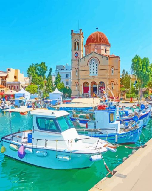 Boats In Aegina Island Paint By Number