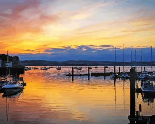 Brixham Harbor At Sunset Paint By Number