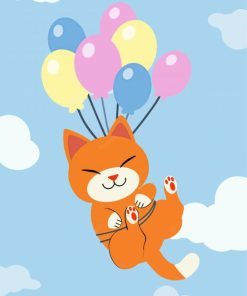 Cartoon Cat And Balloons Paint By Number