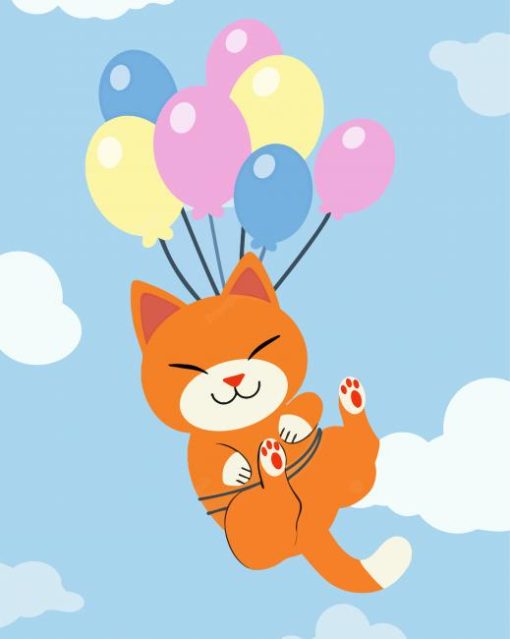 Cartoon Cat And Balloons Paint By Number