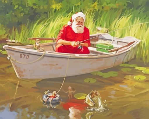 Christmas Santa Fishing Paint By Number