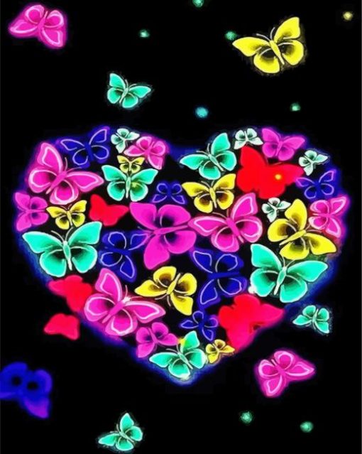 Colorful Heart Shape Butterflies Paint By Number