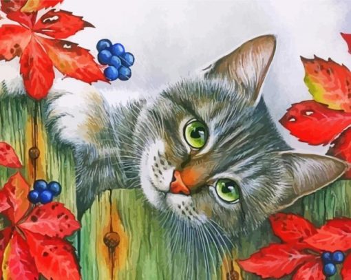 Cute Cat In Autumn Paint By Number