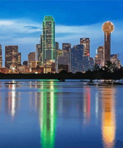 Dallas Skyline Reflection In Water Paint By Number