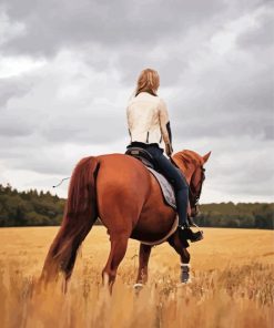 Girl Riding A Horse In Field Paint By Number