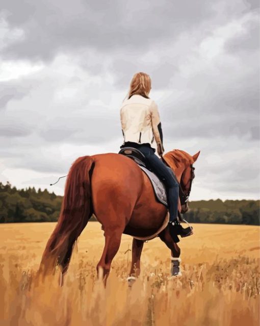 Girl Riding A Horse In Field Paint By Number