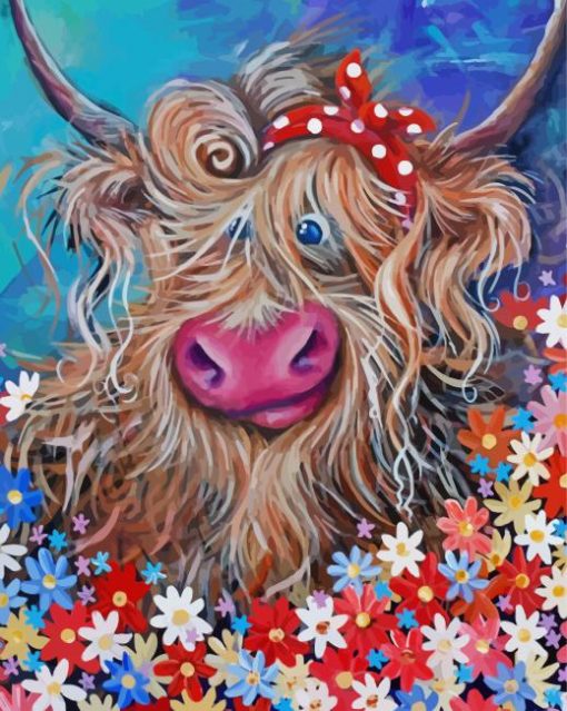 Messy Floral Cow Paint By Number