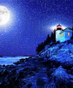 Moonlight Bass Harbor Lighthouse Paint By Number