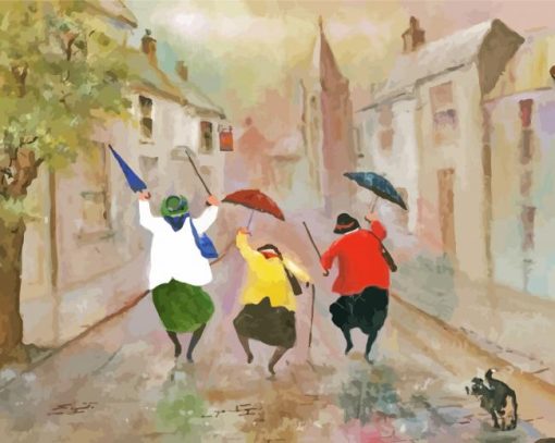 Old Ladies With Umbrellas Paint By Number