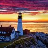 Portland Lighthouse Sunset Sky Paint By Number