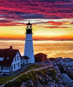 Portland Lighthouse Sunset Sky Paint By Number