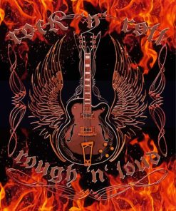 Rock n Roll Flaming Guitar Paint By Number