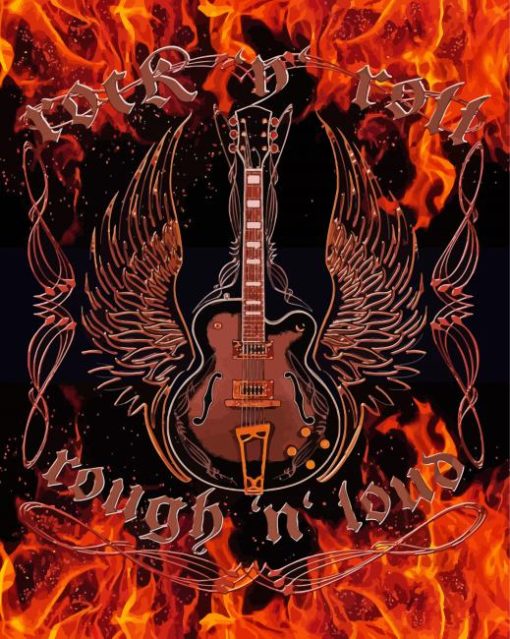 Rock n Roll Flaming Guitar Paint By Number