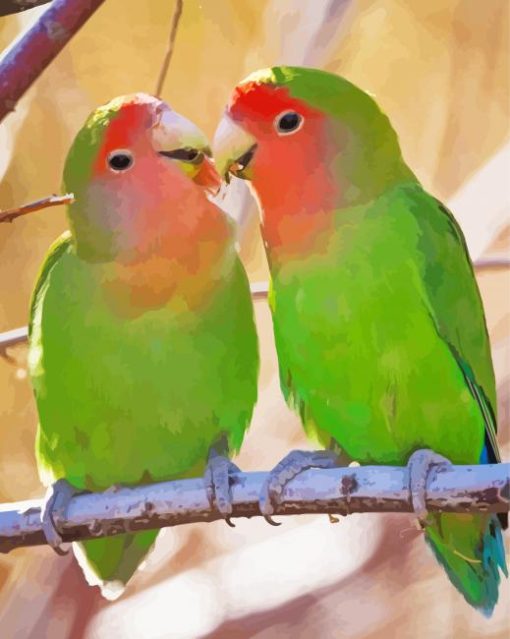 Rosy Faced Lovebirds On A Branch Paint By Number