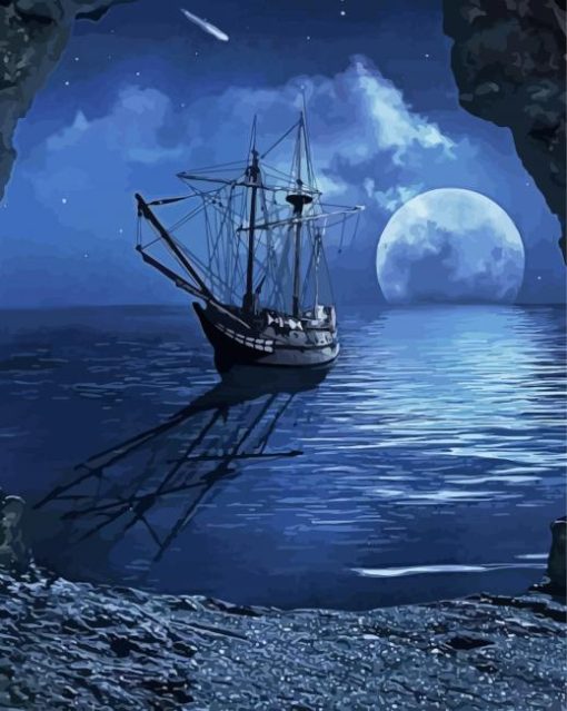 Sailing Ship Moon Paint By Number