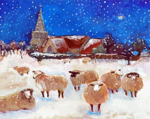 Sheep In Snow Art Paint By Number