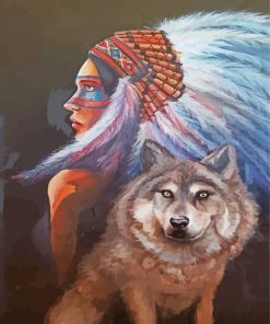 The Indian Woman And Wolf Paint By Number