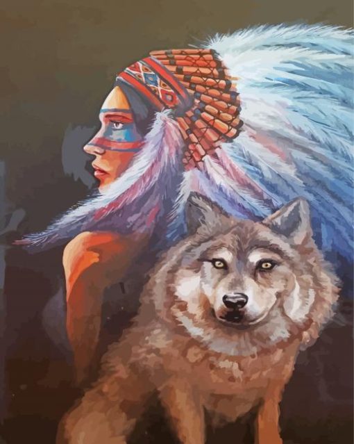 The Indian Woman And Wolf Paint By Number