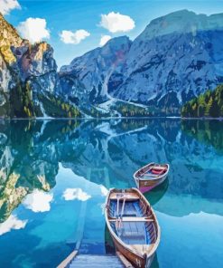 Two Boats With Mountain Banff Park Paint By Number