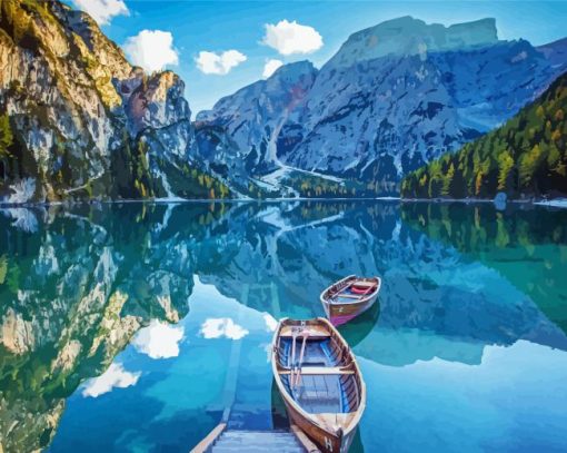 Two Boats With Mountain Banff Park Paint By Number