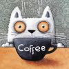 White Cat And Coffee Cup Paint By Number