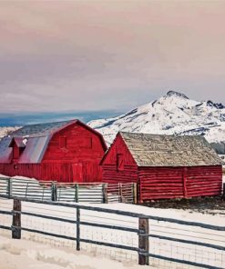 Winter Mountains Farm Paint By Number