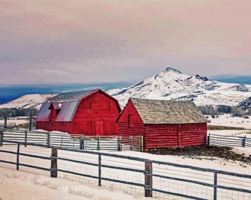 Winter Mountains Farm Paint By Number