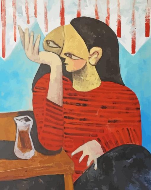 Abstract Woman Drinking Tea Paint By Number