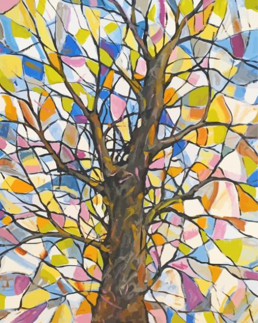 Abstract Stained Glass Colorful Tree Paint By Number