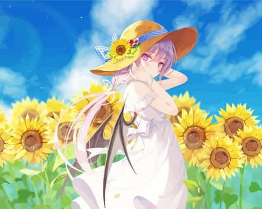 Beautiful Anime Girl In Sunflower Field Paint By Number